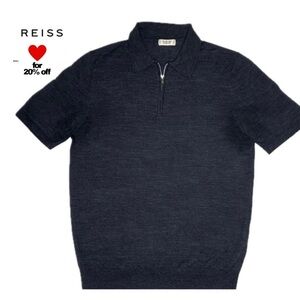 Reiss Maxwell Quarter Zip Slim Fit Short Sleeve Wool Sweater Large